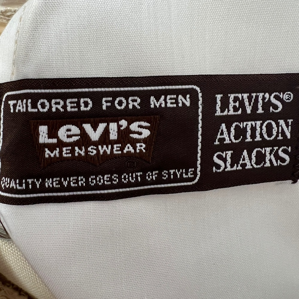 Vtg Levis Action Slacks Mens Beige Twill Tailored Fit Flat Front Pants 36 x 34 - Picture 6 of 8